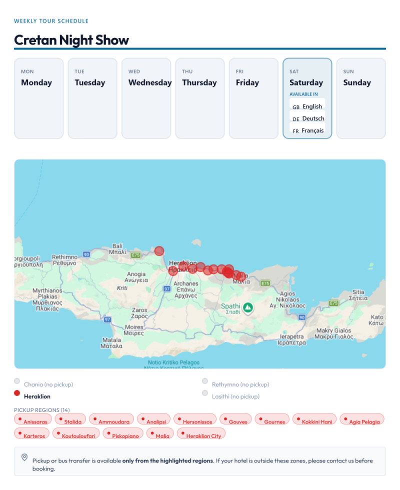 Weekly Tour Schedule Cretan Night Show